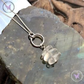 Clear Quartz Nugget Chip Silver Hoop Pendant Necklace